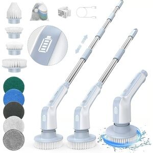 Electric Spin Scrubber – Cordless, IPX8 Waterproof, 9 Brush Heads (Gray)